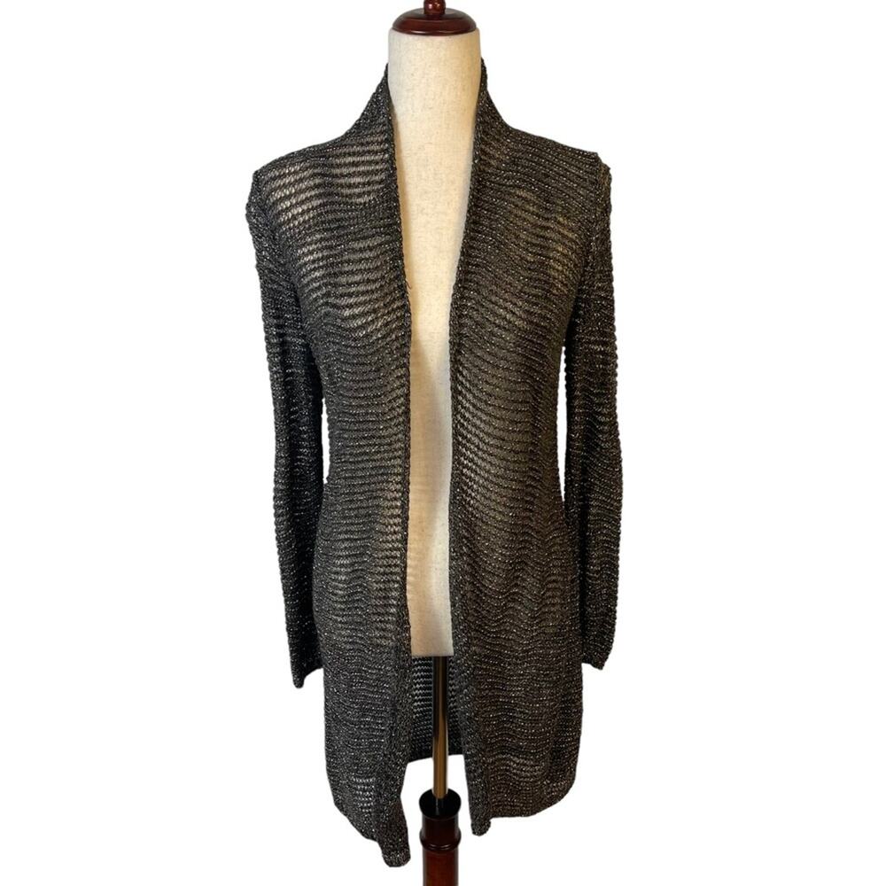 Eileen Fisher Open Weave Open Front Sparkle Cardigan Sweater Petite Small